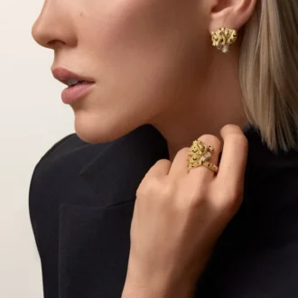 Faune Et Flore De Cartier Küpeler, Sarı, Turuncu ve Kahverengi Pırlantalar, Paved