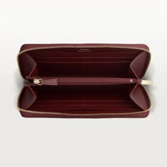 Fermuarlı Uluslararası Cüzdan, Must De Cartier – Bordo Dana Derisi, Altın Kaplama – Cartier
