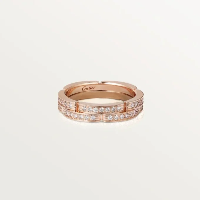 Maillon Panthere İnce Alyans, 2 Yarım Elmas Kaplı Sıra – Pembe Altın, Elmaslar – Cartier