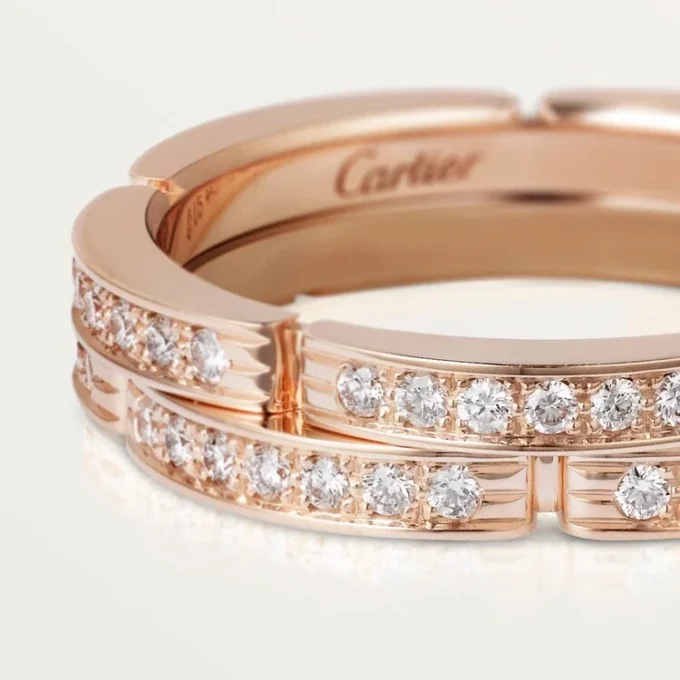 Maillon Panthere İnce Alyans, 2 Yarım Elmas Kaplı Sıra – Pembe Altın, Elmaslar – Cartier