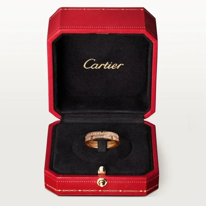 Maillon Panthere İnce Alyans, 2 Yarım Elmas Kaplı Sıra – Pembe Altın, Elmaslar – Cartier