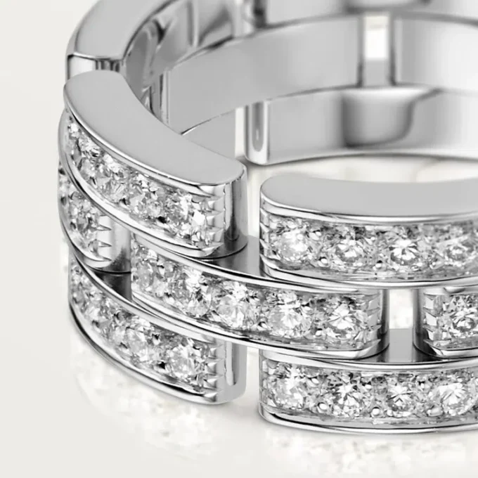 Maillon Panthere Yüzük, 3 Sıra Yarım Pırlanta – Beyaz Altın, Pırlanta – Cartier