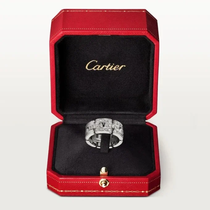 Maillon Panthere Yüzük, 3 Sıra Yarım Pırlanta – Beyaz Altın, Pırlanta – Cartier
