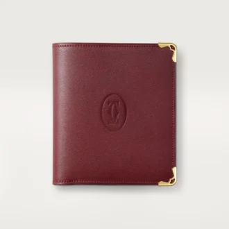 Çok Bölmeli Cüzdan, Must De Cartier – Bordo Dana Derisi, Altın Kaplama – Cartier
