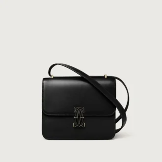 Omuz Çantası, Mini, Double C De Cartier – Siyah Dana Derisi, Altın ve Siyah Emaye Kaplama – Cartier